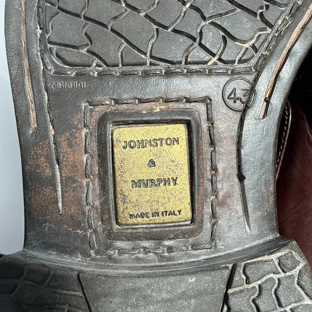 Johnston & Murphy 20-4736 Mens Size 8.5 M Brown Leather Cap Toe Shoes Italy
